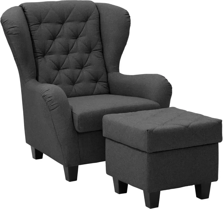 Home affaire Oorfauteuil ALEXANDRA incl. hocker met stiksels in vele kleuren (2-delig 2 stuks) - Foto 4