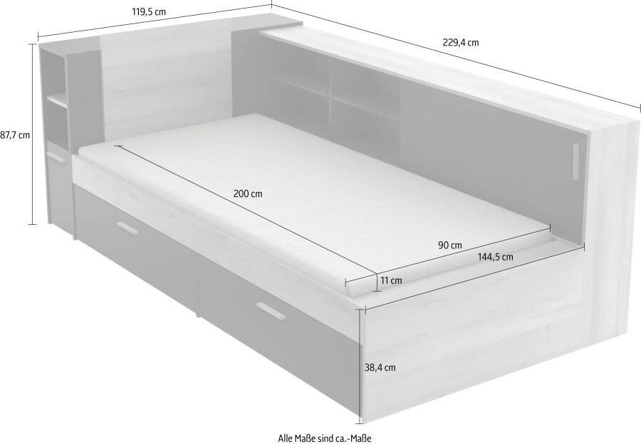 Demeyere GROUP Ledikant met bergruimte Eenpersoonsbed opbergvakken en 2 laden ideaal voor kleine kamers ruimtebesparend veel opbergruimte - Foto 4