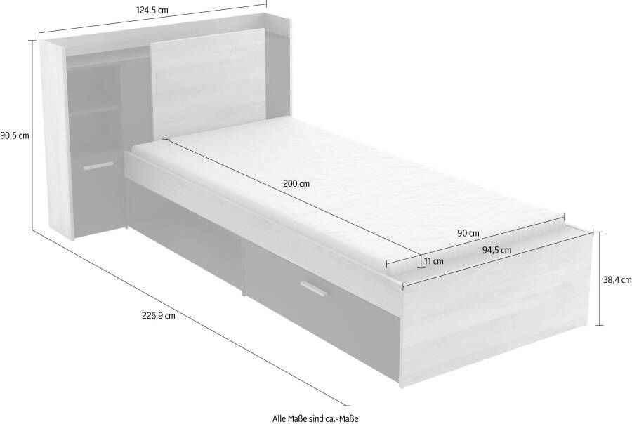 Demeyere GROUP 1-persoonsledikant Bed met opbergruimte opbergvakken en 2 lades ideaal voor kleine kamers ruimtebesparend veel opbergruimte - Foto 6