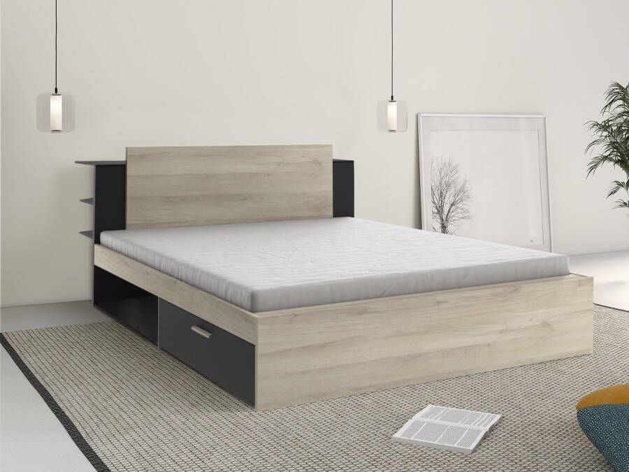 CBA Vente-unique Modulair bed 140 x 190 200 cm met opbergruimte Kleuren: naturel en zwart ERALIA L 144.7 cm x H 87.7 cm x D 227 cm - Foto 4