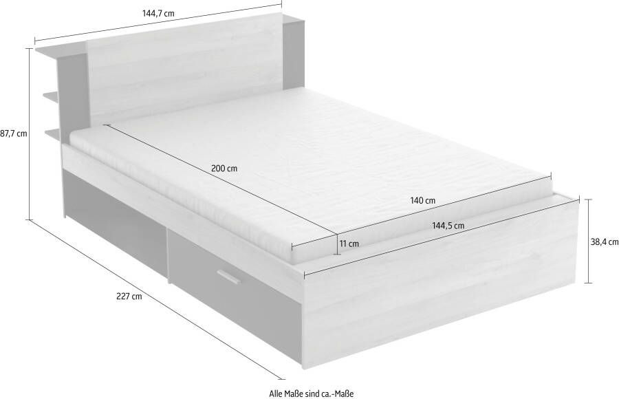 CBA Vente-unique Modulair bed 140 x 190 200 cm met opbergruimte Kleuren: naturel en zwart ERALIA L 144.7 cm x H 87.7 cm x D 227 cm - Foto 7
