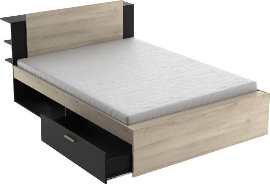 CBA Vente-unique Modulair bed 140 x 190 200 cm met opbergruimte Kleuren: naturel en zwart ERALIA L 144.7 cm x H 87.7 cm x D 227 cm - Foto 5