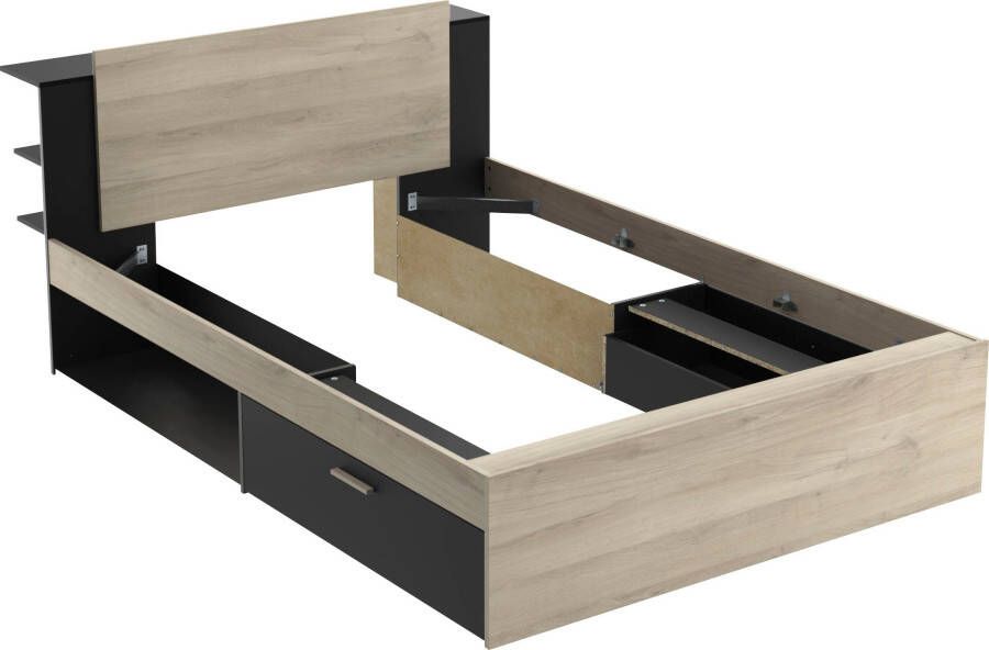 CBA Vente-unique Modulair bed 140 x 190 200 cm met opbergruimte Kleuren: naturel en zwart ERALIA L 144.7 cm x H 87.7 cm x D 227 cm - Foto 6