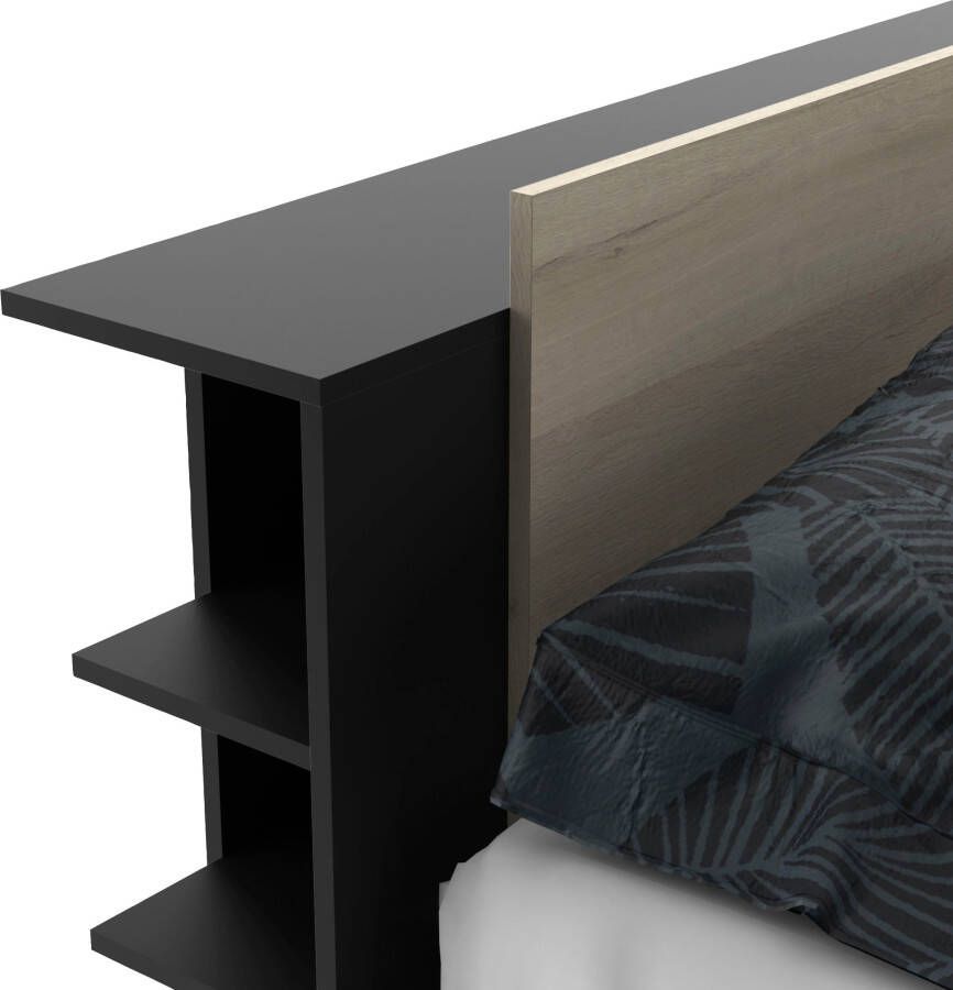 CBA Vente-unique Modulair bed 140 x 190 200 cm met opbergruimte Kleuren: naturel en zwart ERALIA L 144.7 cm x H 87.7 cm x D 227 cm