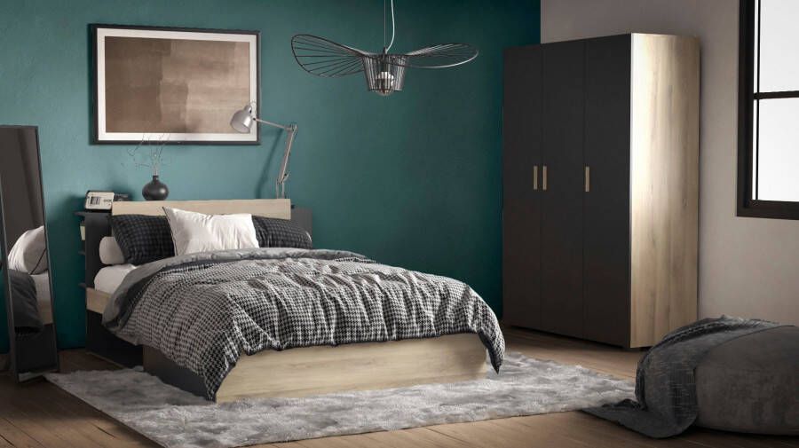 CBA Vente-unique Modulair bed 140 x 190 200 cm met opbergruimte Kleuren: naturel en zwart ERALIA L 144.7 cm x H 87.7 cm x D 227 cm - Foto 9