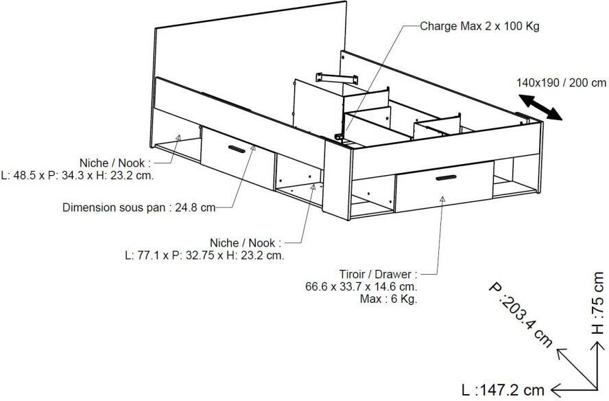 Demeyere GROUP Bedframe Chicago Lades en vakken bieden organisatie en ruimte in de slaapkamer - Foto 5