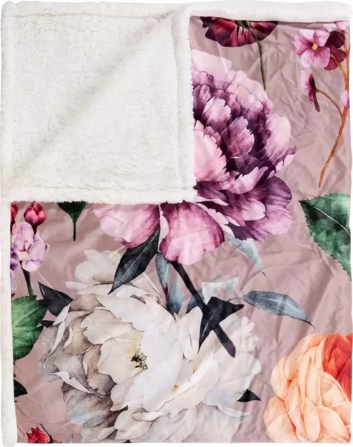 Descanso Plaid Fiori Zeer zacht knuffeldeken 130x160 cm omkeerbaar bloemen zand - Foto 4