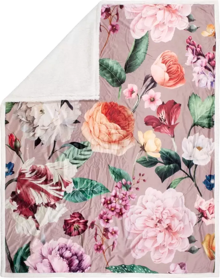 Descanso Plaid Fiori Zeer zacht knuffeldeken 130x160 cm omkeerbaar bloemen zand - Foto 3