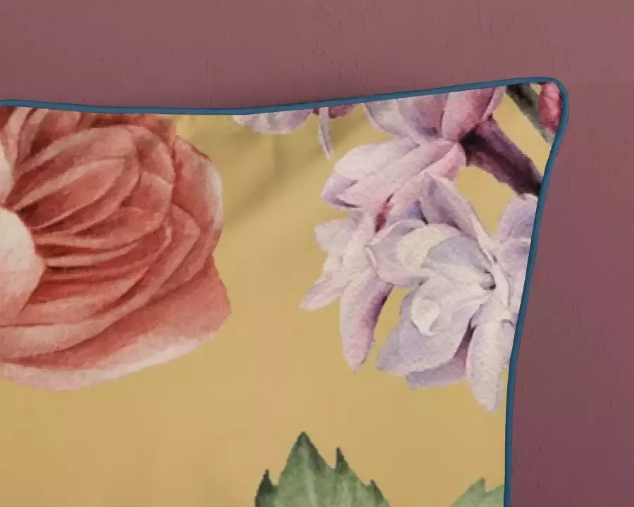 Descanso Tweezijdig te gebruiken overtrekset Fiori Katoen Satijn 135x200 Bies Rits Omkeerbaar Bloemen Zand - Foto 3