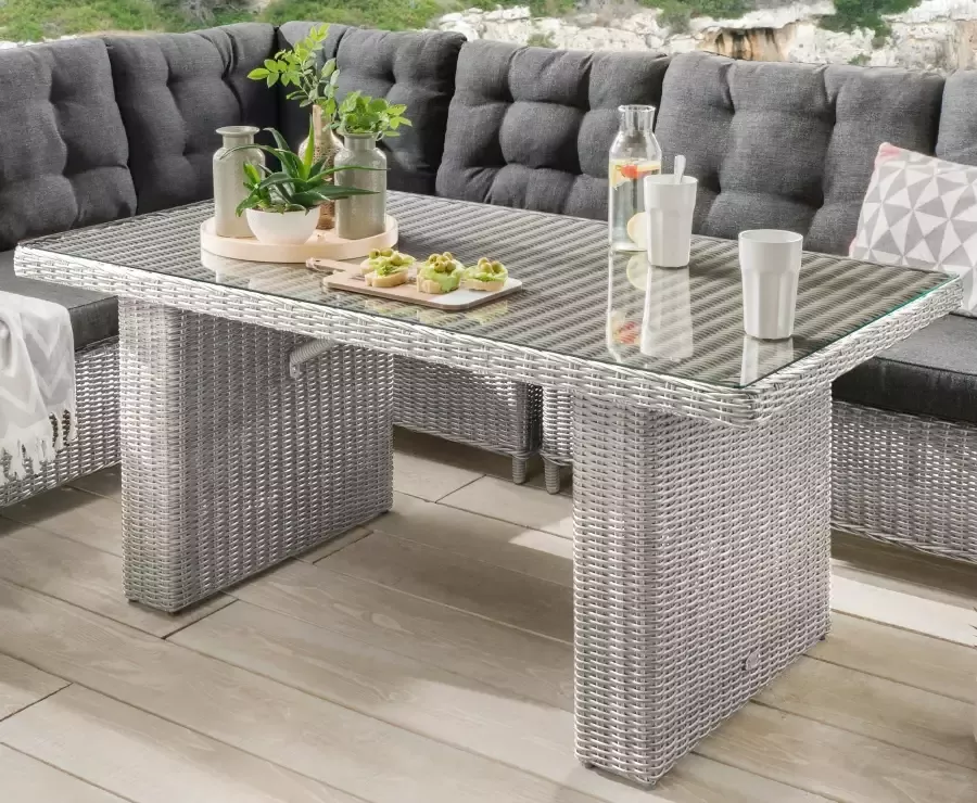 Destiny Tuin-eethoek Palma Polyrotan hoekset tafel 140x80x67cm incl. kussens (set 19-delig)