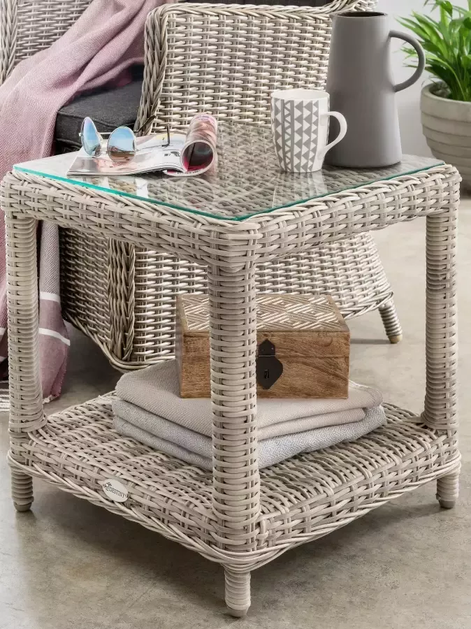 Destiny Tuinset CASA MERANO Polyrotan fauteuil verstelbaar met bijzettafel 46x47x50 cm (set 4-delig)