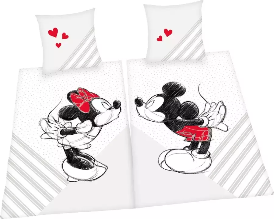 Disney Partner-overtrekset 's Mickey en Minnie Mouse in mt. 135x200 cm Dekbedovertrek van katoen -dekbedovertrek partner-overtrekset - Foto 1