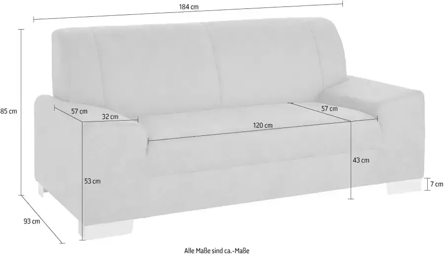 DOMO collection 2-zitsbank Anzio in kubistische vormentaal platte armleuningen breedte 184cm