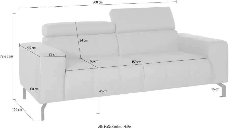 DOMO collection 2-zitsbank Cunelli tijdloos en elegant moderne zitnaden als designelement naar keuze met 6-voudig verstelbare hoofdsteunen stevig zitcomfort - Foto 5