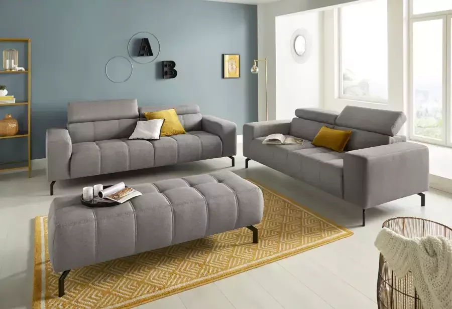 DOMO collection 2-zitsbank Cunelli tijdloos en elegant moderne zitnaden als designelement naar keuze met 6-voudig verstelbare hoofdsteunen stevig zitcomfort