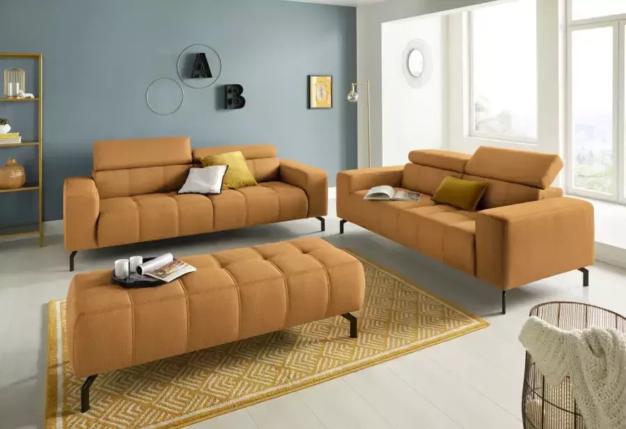 DOMO collection 2-zitsbank Cunelli tijdloos en elegant moderne zitnaden als designelement naar keuze met 6-voudig verstelbare hoofdsteunen stevig zitcomfort
