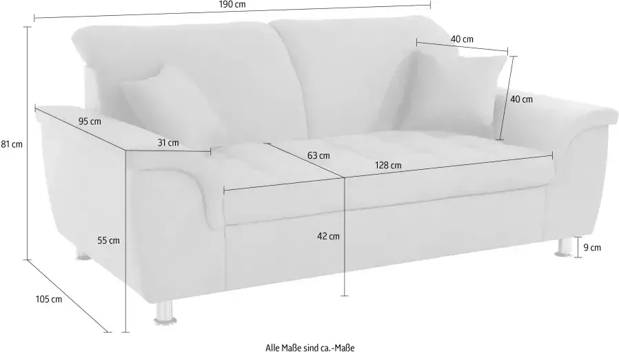 DOMO collection 2-zitsbank Franzi tijdloos & elegant moderne zittingstikking naar keuze met verstelbare hoofdsteun inclusief sierkussen - Foto 3