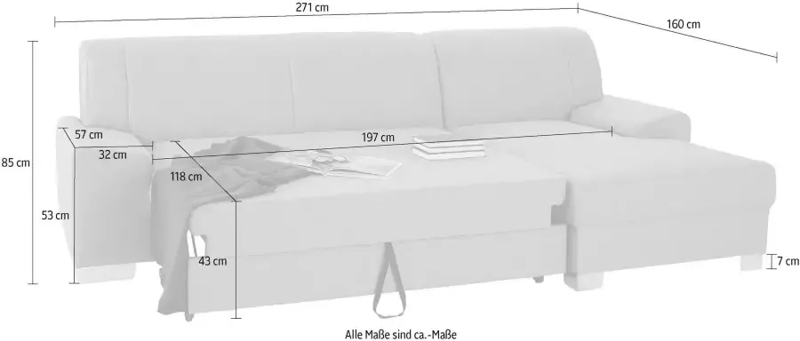 DOMO collection Hoekbank Anzio L-vorm met bedfunctie bonnellvering hoogwaardig breedte 271 cm - Foto 1