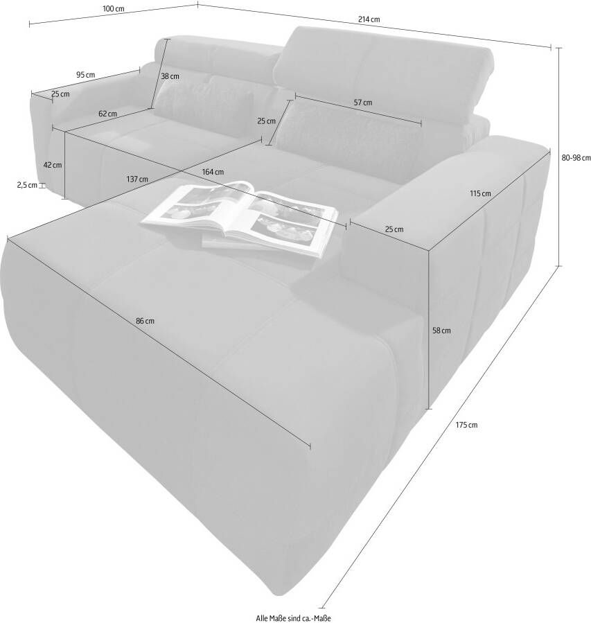 DOMO collection Hoekbank Brandon B T H: 214 100 80 cm L-vorm Met verstelbare hoofdsteun ook in leer en cord L-model - Foto 2
