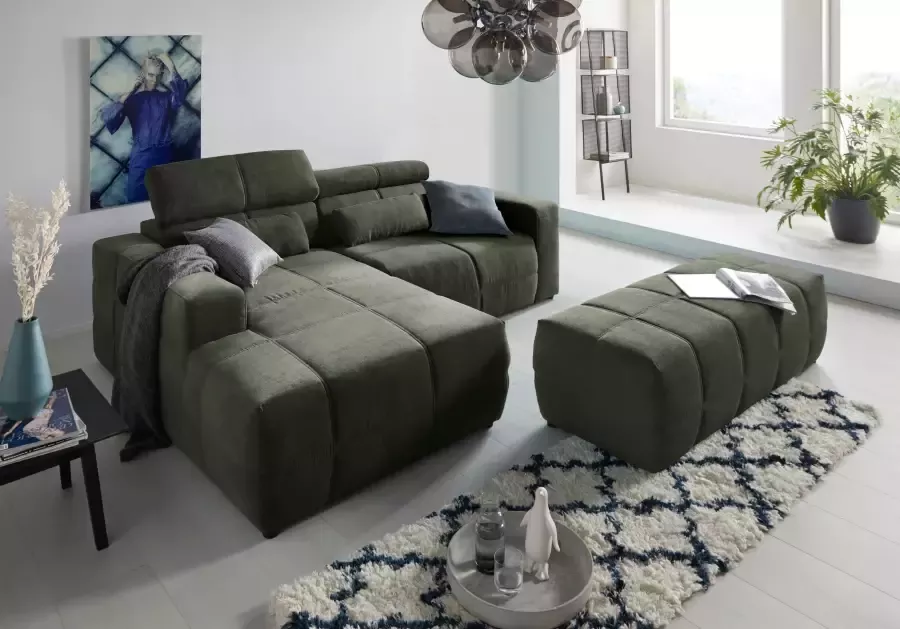 DOMO collection Hoekbank Brandon B T H: 214 100 80 cm L-Form Met verstelbare hoofdsteun ook in leer en cord L-model
