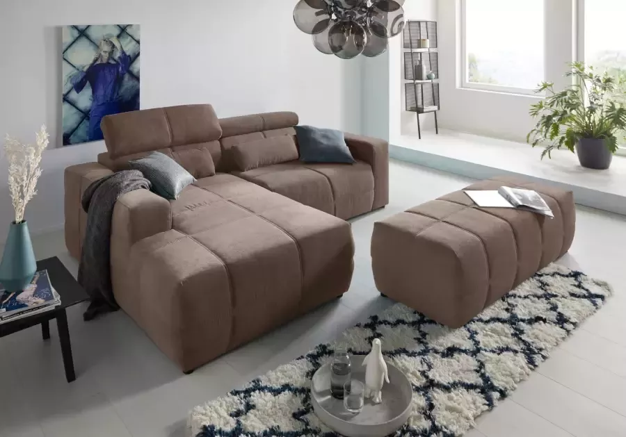 DOMO collection Hoekbank Brandon B T H: 214 100 80 cm L-vorm Met verstelbare hoofdsteun ook in leer en cord L-model
