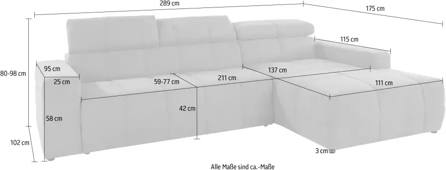 DOMO collection Hoekbank Brandon grote uitvoering B D H: 289 177 80 cm ook in leer en cord met hoofdsteunverstelling optionele zitdiepteverstelling l-vormig - Foto 6