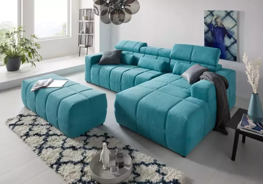 DOMO collection Hoekbank Brandon grote uitvoering B D H: 289 177 80 cm ook in leer en cord met hoofdsteunverstelling optionele zitdiepteverstelling l-vormig - Foto 1
