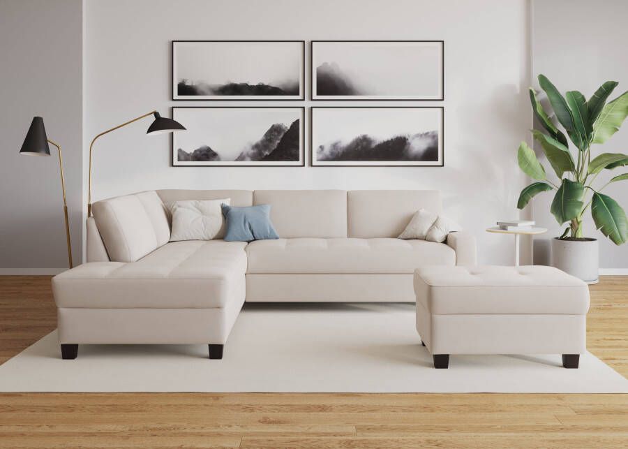 DOMO collection Hoekbank Florentina tijdloos en elegant zitnaden als designelement L-vorm keuze met slaapfunctie met contrastnaad comfortabele zithoogte 47 cm - Foto 4