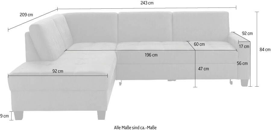 DOMO collection Hoekbank Florentina tijdloos en elegant zitnaden als designelement L-vorm keuze met slaapfunctie met contrastnaad comfortabele zithoogte 47 cm - Foto 8