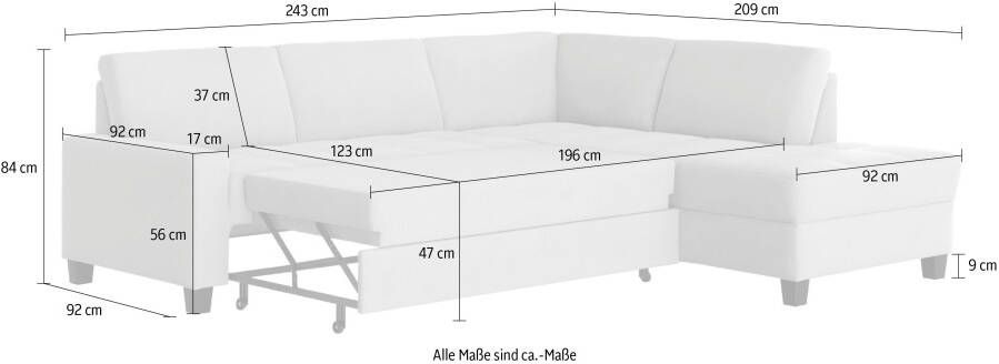 DOMO collection Hoekbank Florentina tijdloos en elegant zitnaden als designelement L-vorm keuze met slaapfunctie met contrastnaad comfortabele zithoogte 47 cm - Foto 11