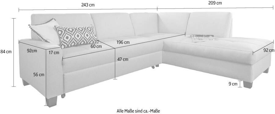 DOMO collection Hoekbank Florentina tijdloos en elegant zitnaden als designelement L-vorm keuze met slaapfunctie met contrastnaad comfortabele zithoogte 47 cm - Foto 9