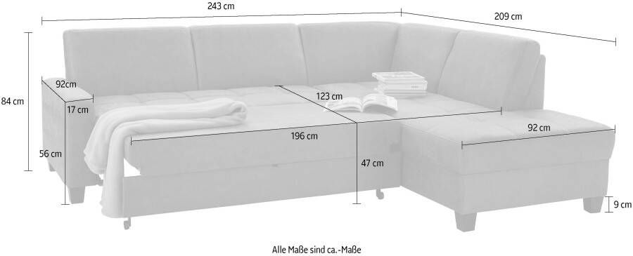 DOMO collection Hoekbank Florentina tijdloos en elegant zitnaden als designelement L-vorm keuze met slaapfunctie met contrastnaad comfortabele zithoogte 47 cm - Foto 10