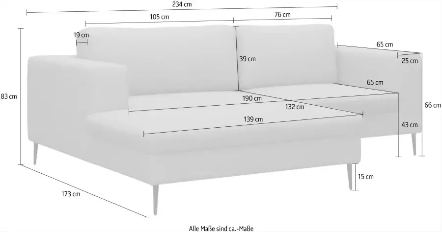 DOMO collection Hoekbank Modica compact en elegant breedte 244 L-vorm moderne uitstraling met royale recamière ook in cord - Foto 4
