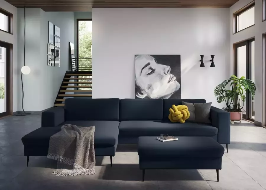 DOMO collection Hoekbank Modica tijdloos en elegant L-vorm moderne uitstraling met extra brede chaise longue ook in corduroy