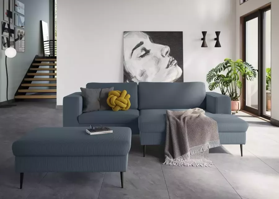 DOMO collection Hoekbank Modica compact en elegant breedte 244 L-vorm moderne uitstraling met extra brede chaise longue ook in corduroy