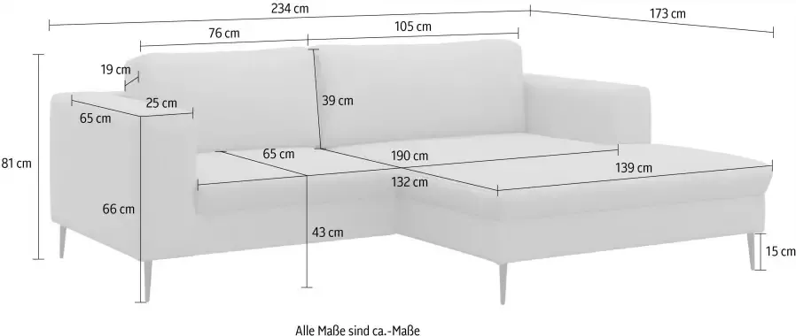 DOMO collection Hoekbank Modica compact en elegant breedte 244 L-vorm moderne uitstraling met extra brede chaise longue ook in corduroy - Foto 5