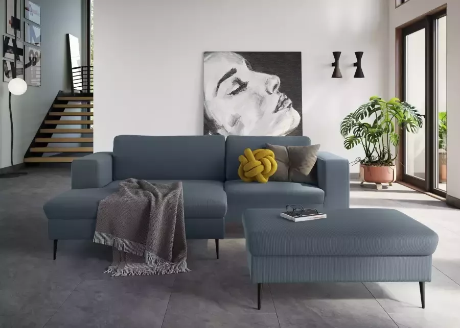 DOMO collection Hoekbank Modica compact en elegant breedte 244 L-vorm moderne uitstraling met extra brede chaise longue ook in corduroy