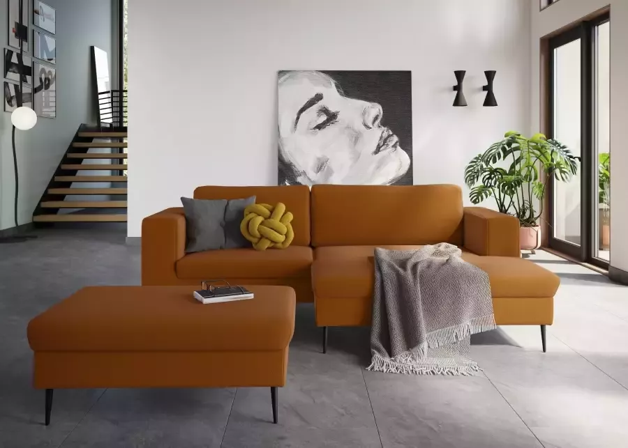 DOMO collection Hoekbank Modica compact en elegant breedte 244 L-vorm moderne uitstraling met extra brede chaise longue ook in corduroy