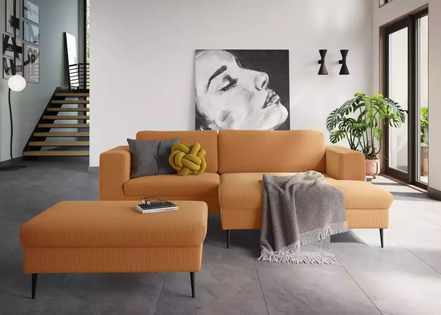 DOMO collection Hoekbank Modica compact en elegant breedte 244 L-vorm moderne uitstraling met extra brede chaise longue ook in corduroy