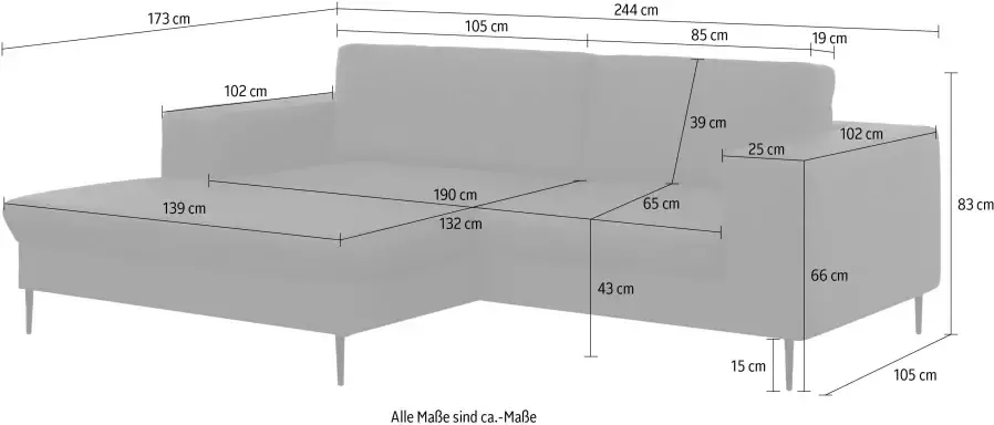DOMO collection Hoekbank Modica compact en elegant breedte 244 L-vorm moderne uitstraling met extra brede chaise longue ook in corduroy - Foto 6