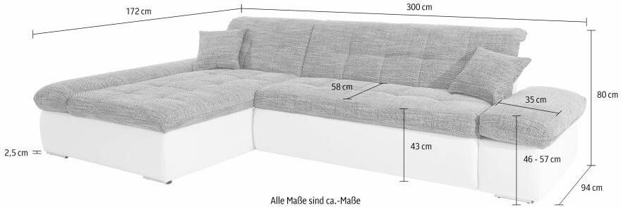 DOMO collection Hoekbank Moric Schlafsofa B T H 300 172 80 cm auch in Cord L-Form XXL-formaat optioneel ook met slaapbank functie en verstelling armleuning - Foto 3