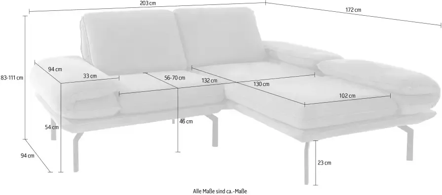 DOMO collection Hoekbank New York L-vorm naar keuze met verstelbare arm- en rugleuning met hoekvoet van metaal - Foto 8