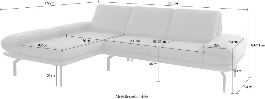 DOMO collection Hoekbank New York L-vorm naar keuze met verstelbare arm- en rugleuning met hoekvoet van metaal - Foto 5