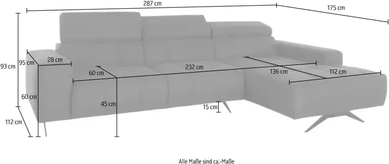 DOMO collection Hoekbank Trento L-vorm met sledevoet of enkele voet naar keuze met verstelbare hoofdsteun récamier links rechts bestelbaar - Foto 4