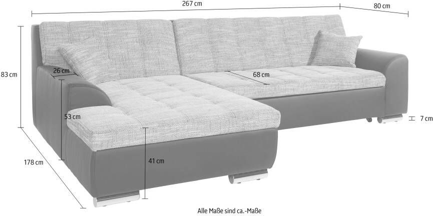 DOMO collection Hoekbank Treviso viele Bezüge auch in Cord L-Form B T H: 267 80 83 cm optioneel met slaapbank functie incl. sierkussens hoogwaardig doorgestikt patroon - Foto 2