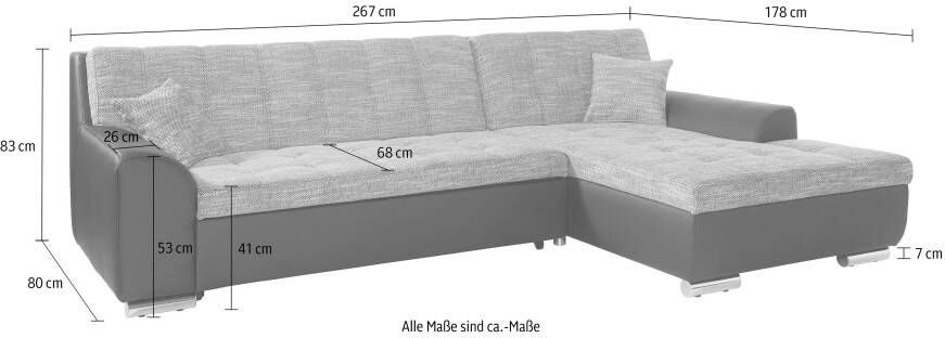 DOMO collection Hoekbank Treviso viele Bezüge auch in Cord L-Form B T H: 267 80 83 cm optioneel met slaapbank functie incl. sierkussens hoogwaardig doorgestikt patroon - Foto 3