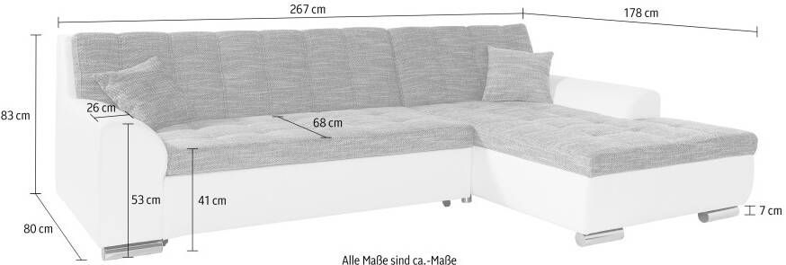 DOMO collection Hoekbank Treviso viele Bezüge auch in Cord L-Form B T H: 267 80 83 cm optioneel met slaapbank functie incl. sierkussens hoogwaardig doorgestikt patroon - Foto 3