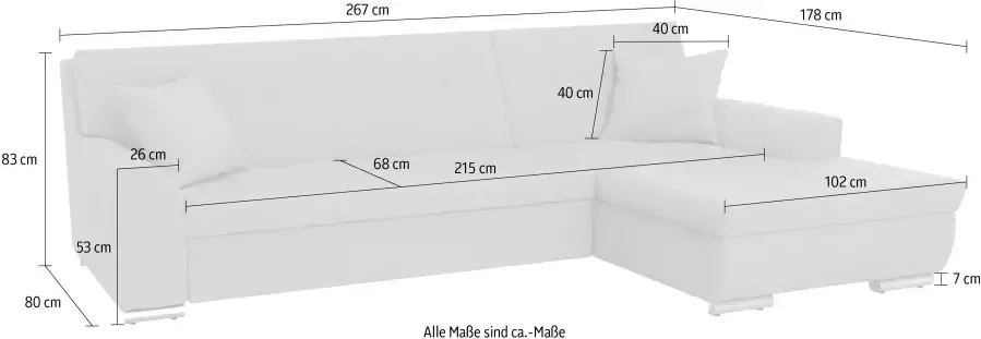 DOMO collection Hoekbank Treviso viele Bezüge auch in Cord L-Form B T H: 267 80 83 cm optioneel met slaapbank functie incl. sierkussens hoogwaardig doorgestikt patroon - Foto 5