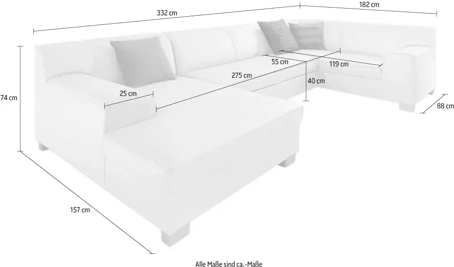 DOMO collection Zithoek Amando U-vorm naar keuze met bedfunctie stevig zitcomfort vrij in de ruimte te plaatsen - Foto 2