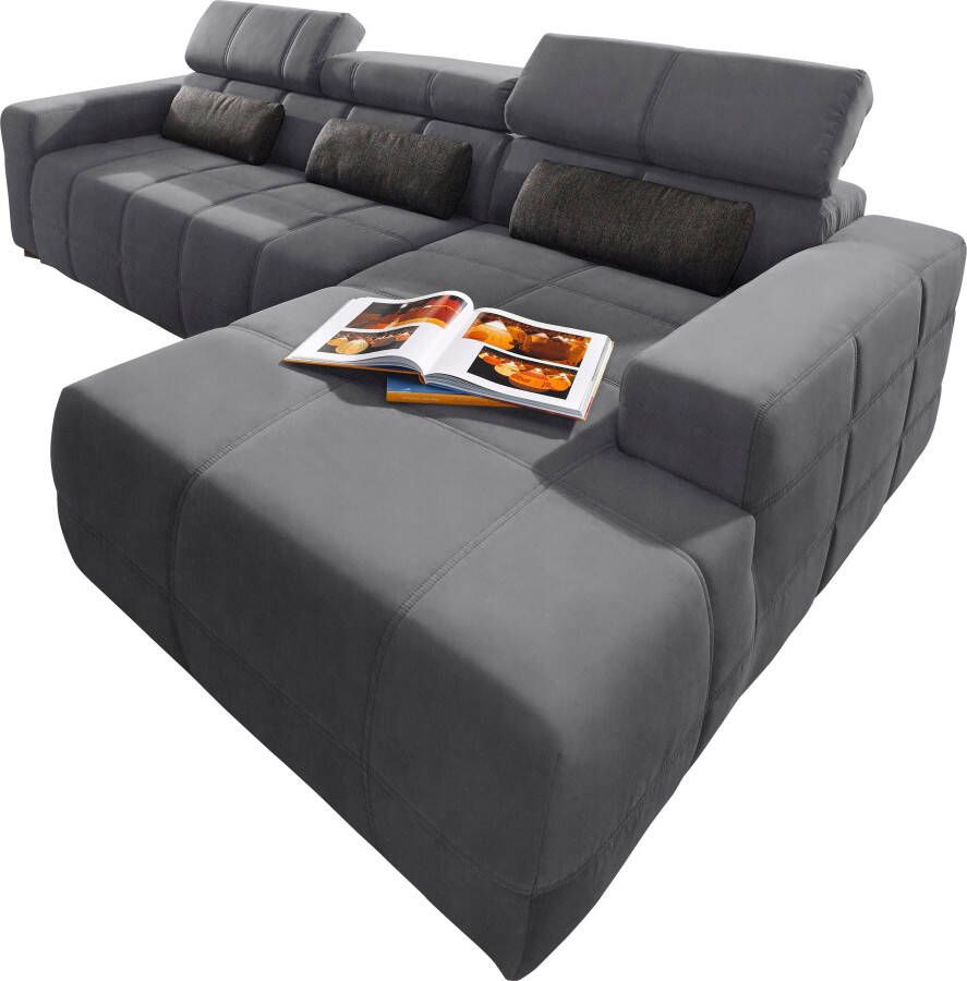 DOMO collection Hoekbank Brandon grote uitvoering B D H: 289 177 80 cm ook in leer en cord met hoofdsteunverstelling optionele zitdiepteverstelling l-vormig - Foto 1
